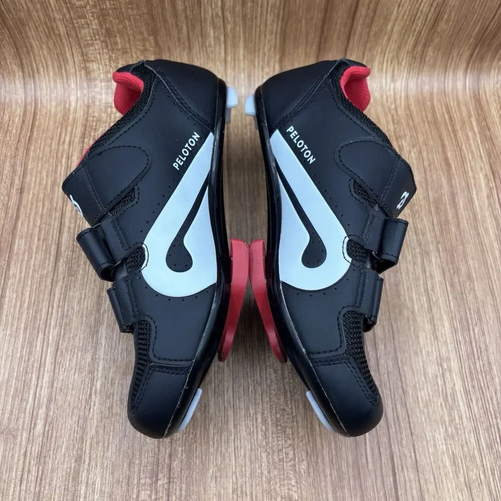 Peloton Cycling Women's Size‎ 7 EU 38 Black Red Leather Cleats Athletic Shoes